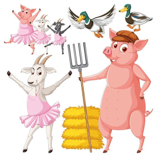 Set Mix Animal Farm Character Illustration — Stock Vector