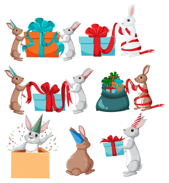 Cute Rabbit Cartoon Character Collection Illustration — ストックベクタ