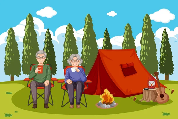 Senior Par Camping Park Illustration — Stock vektor