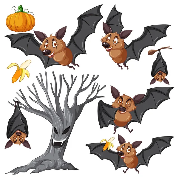 Set Mix Bat Character Illustration — Stock Vector