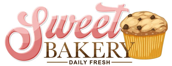Bakery Text Banner Cupcake Illustration — Stock Vector