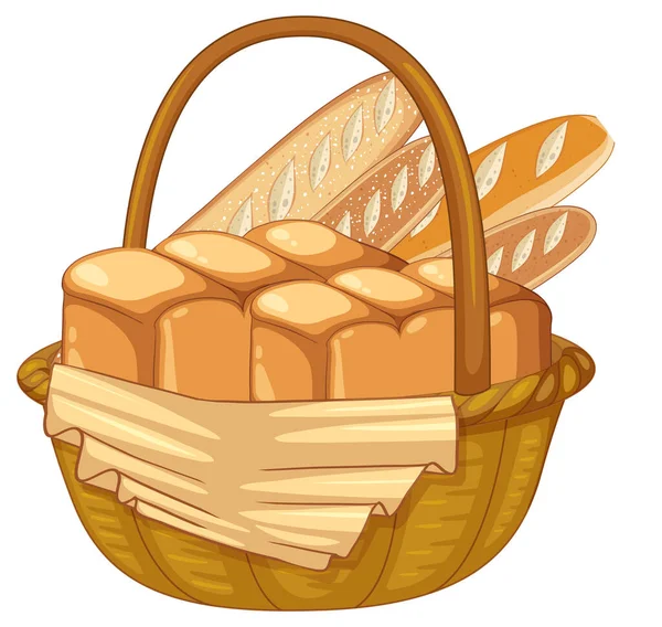 面包和乳酪面包的篮子图解 — 图库矢量图片