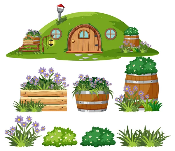 Hobbit Casa Con Elemento Vegetale Esterno Illustrazione — Vettoriale Stock