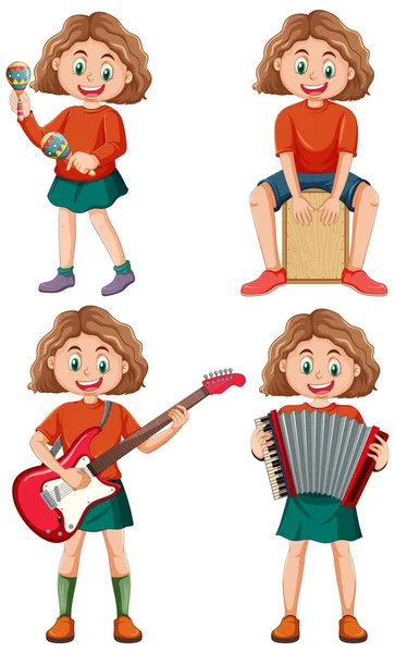 Дети Играющие Разных Музыкальных Инструментах — стоковый вектор