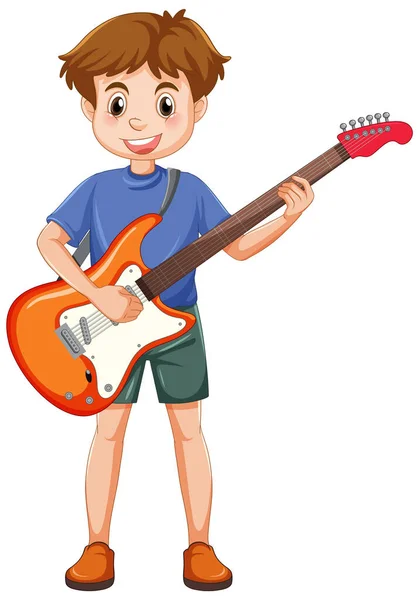 Chłopiec Gra Elektryczna Gitara Ilustracja — Wektor stockowy
