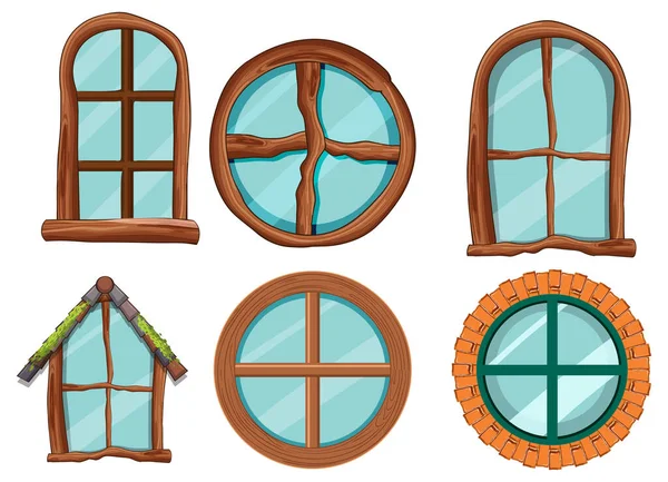 Набір Ілюстрацій Прикраси Елементів Вікна Гобітного Будинку — стоковий вектор
