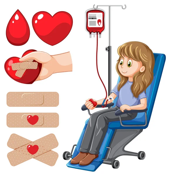 Kan Torbası Alçı Bandajlı Bir Kadın Donör Kanı — Stok Vektör