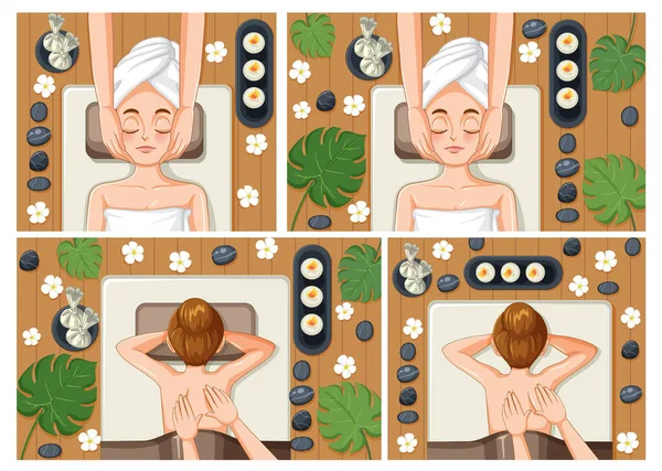 Collection Women Enjoying Spa Treatments Illustration — Vetor de Stock