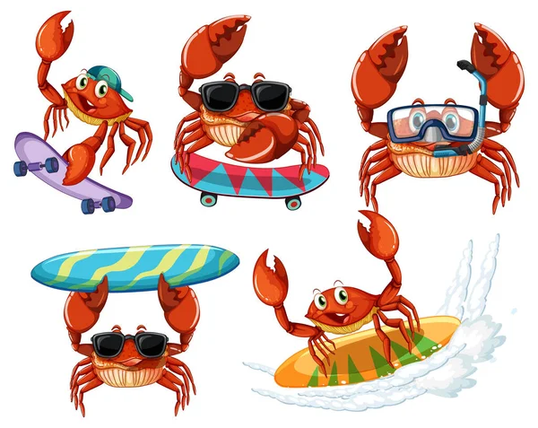 Zabawny Crab Postacie Kreskówek Lecie Ilustracja Tematyczna — Wektor stockowy