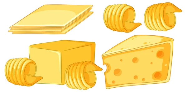 Illustration Zur Sammlung Von Butter Und Käse — Stockvektor