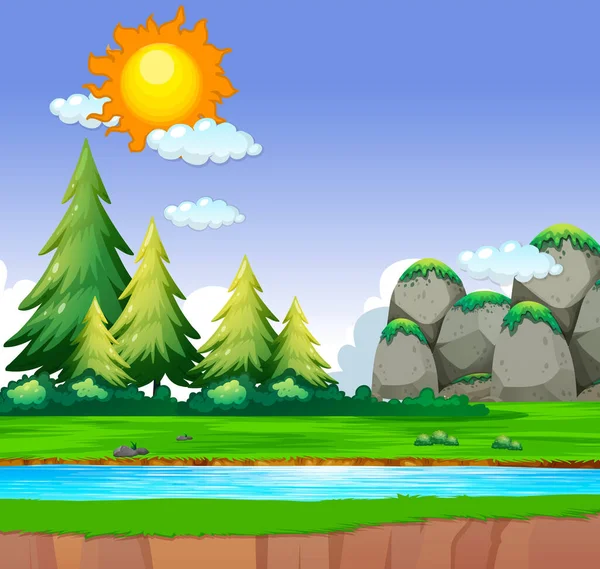 Natur Fluss Szene Hintergrund Illustration — Stockvektor
