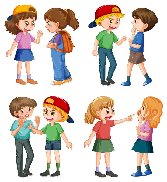 Set Bully Kids Cartoon Character Illustration — Stock vektor