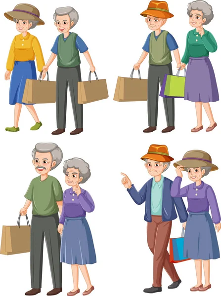 Elderly People Carrying Shopping Set Illustration — Image vectorielle
