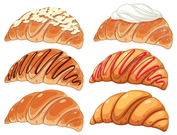 Diferentes Deliciosos Croissants Colección Ilustración — Archivo Imágenes Vectoriales