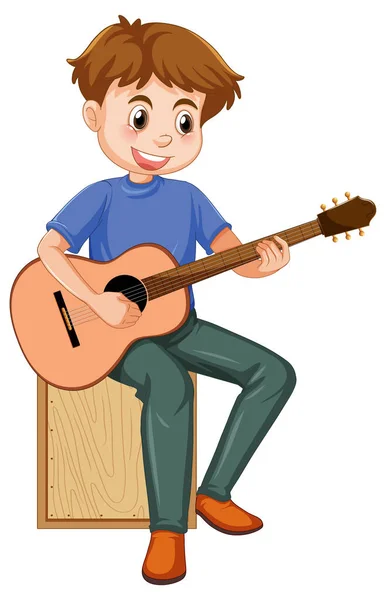 Menino Tocando Guitarra Acústica Vetor Ilustração — Vetor de Stock