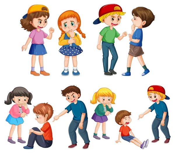 Set Bambini Bullo Cartone Animato Personaggio Illustrazione — Vettoriale Stock