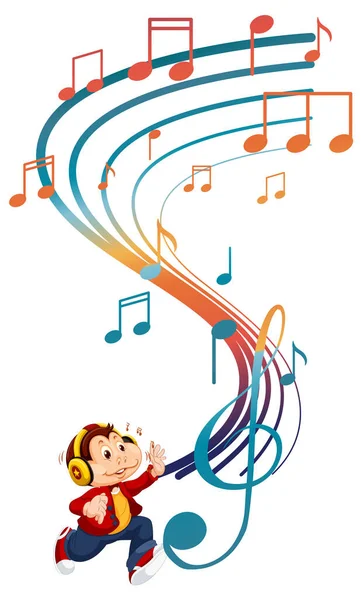Monkey Cartoon Character Music Note Illustration — 스톡 벡터