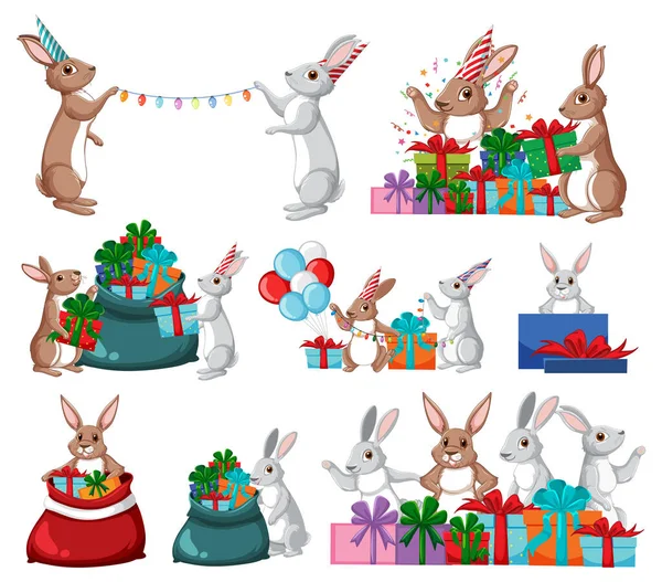 Cute Rabbit Cartoon Character Collection Illustration — Stockový vektor