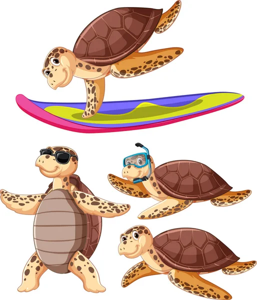 Zeichentrickfiguren Der Meeresschildkröte Sommer Thema Illustration — Stockvektor