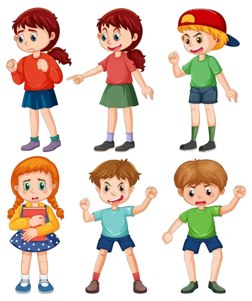 Set Bully Kids Cartoon Character Illustration — стоковый вектор