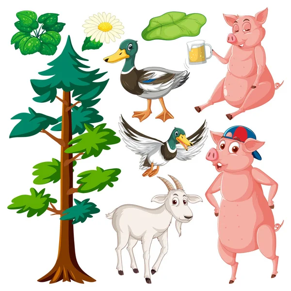 Conjunto Ilustração Caráter Fazenda Animal Mistura — Vetor de Stock