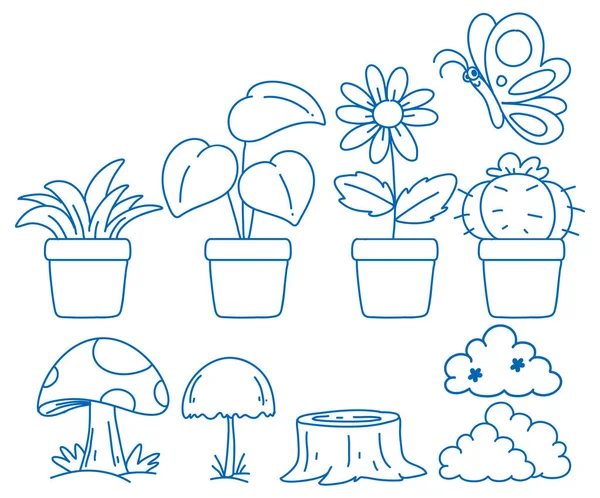 Enkla Klotter Barn Rita Växter Illustration — Stock vektor