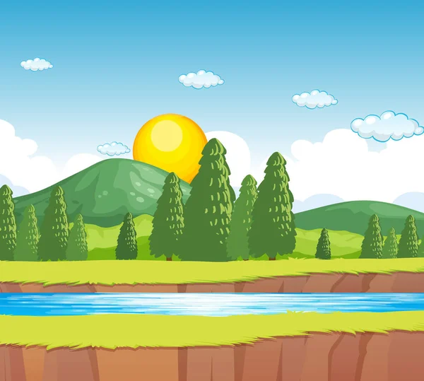 Naturen River Scene Bakgrund Illustration — Stock vektor