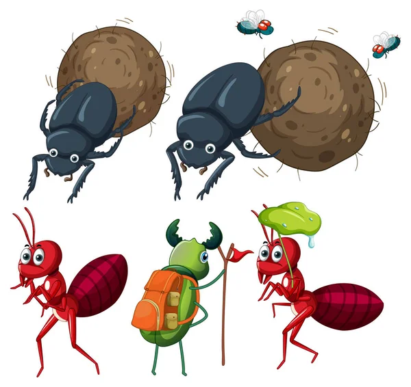 Set Insect Cartoon Character Illustration — Stock Vector