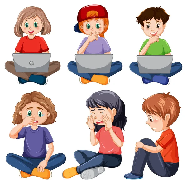 Conjunto Crianças Com Ilustração Computacional — Vetor de Stock