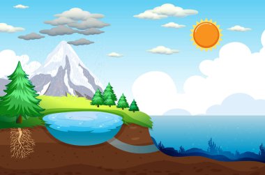 The water cycle on Earth concept illustration