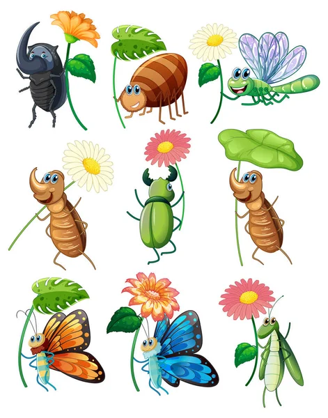 Ensemble Illustration Personnage Dessin Animé Insecte — Image vectorielle