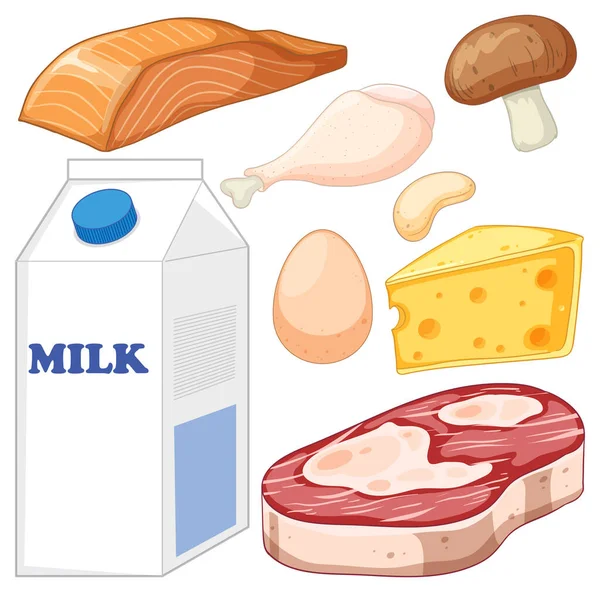 Set Van Mix Voedsel Illustratie — Stockvector