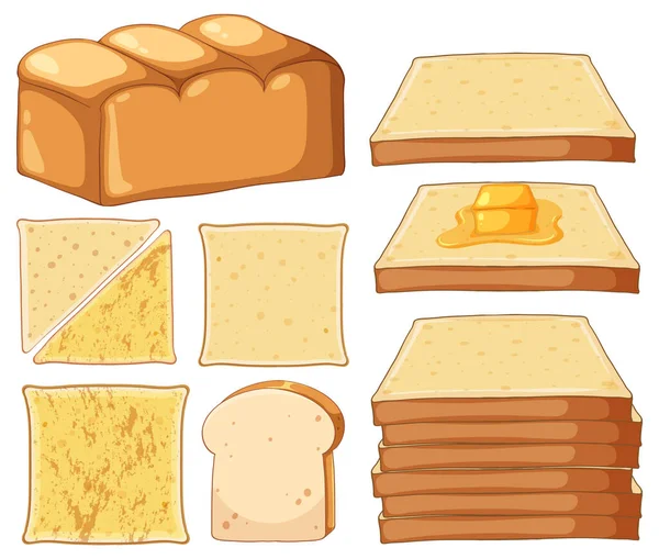 Many White Breads Butter Collection Illustration — Stockvektor