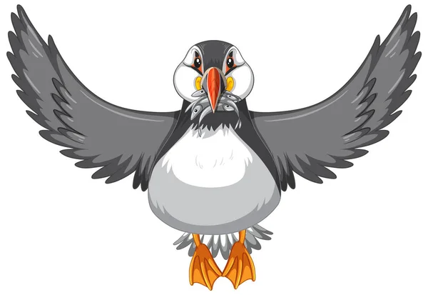 Oiseau Macareux Tenant Des Poissons Dans Son Bec Illustration — Image vectorielle