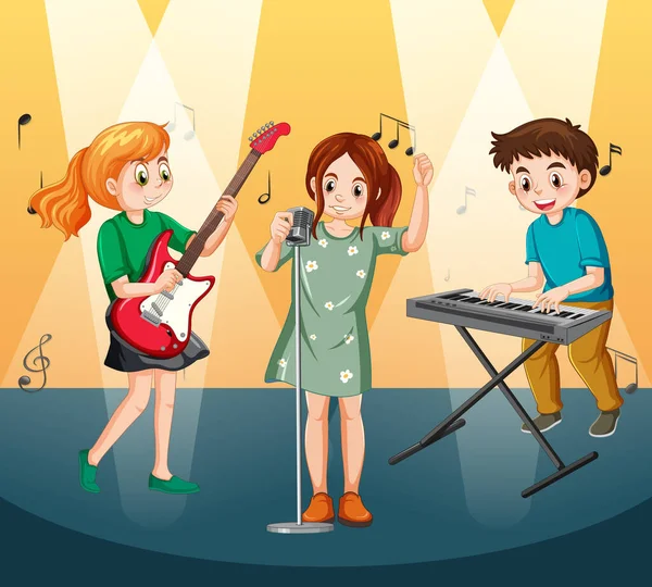 Kinder Spielen Musikinstrumentenvektorillustration — Stockvektor
