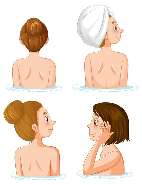 Collection Women Enjoying Spa Treatments Illustration — Stok Vektör