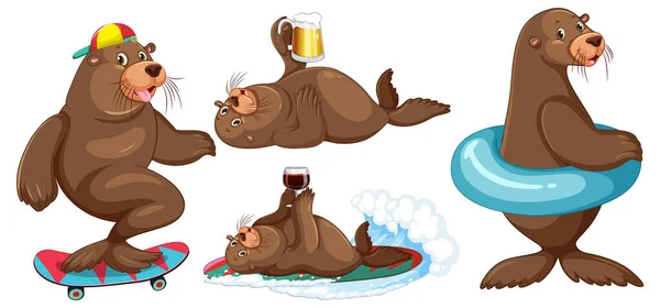 Sea Lion Stripfiguren Zomer Thema Illustratie — Stockvector