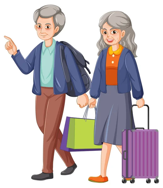 Ilustrasi Perjalanan Pasangan Senior Yang Bahagia - Stok Vektor