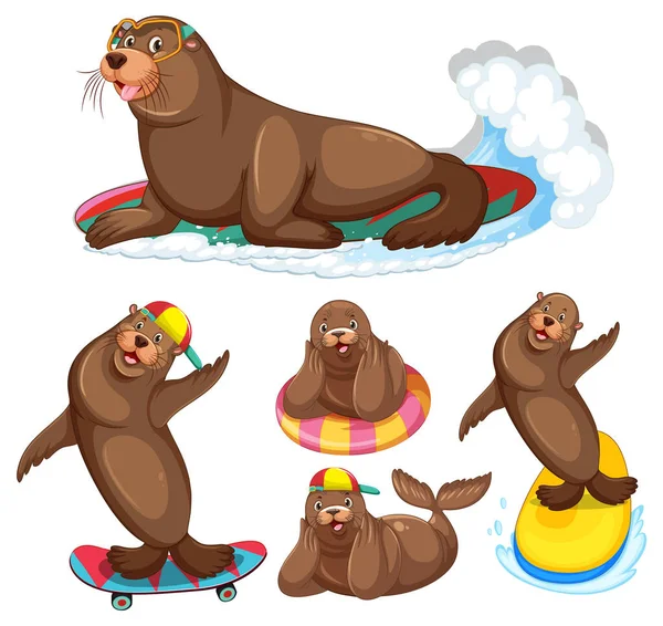 Sea Lion Rajzfilmfigurák Nyári Téma Illusztráció — Stock Vector