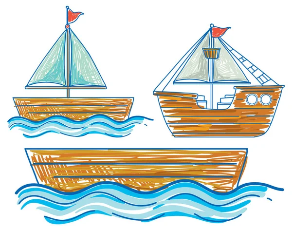 Niños Simples Garabato Barcos Ilustración — Vector de stock