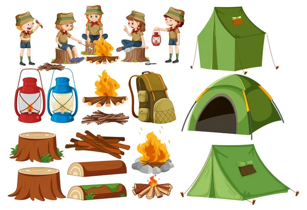 Set Children Camping Illustration — Stock Vector