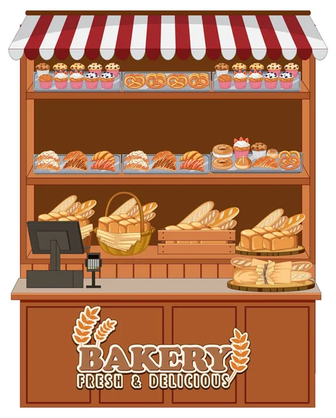 Bakkerij Plank Met Veel Brood Illustratie — Stockvector