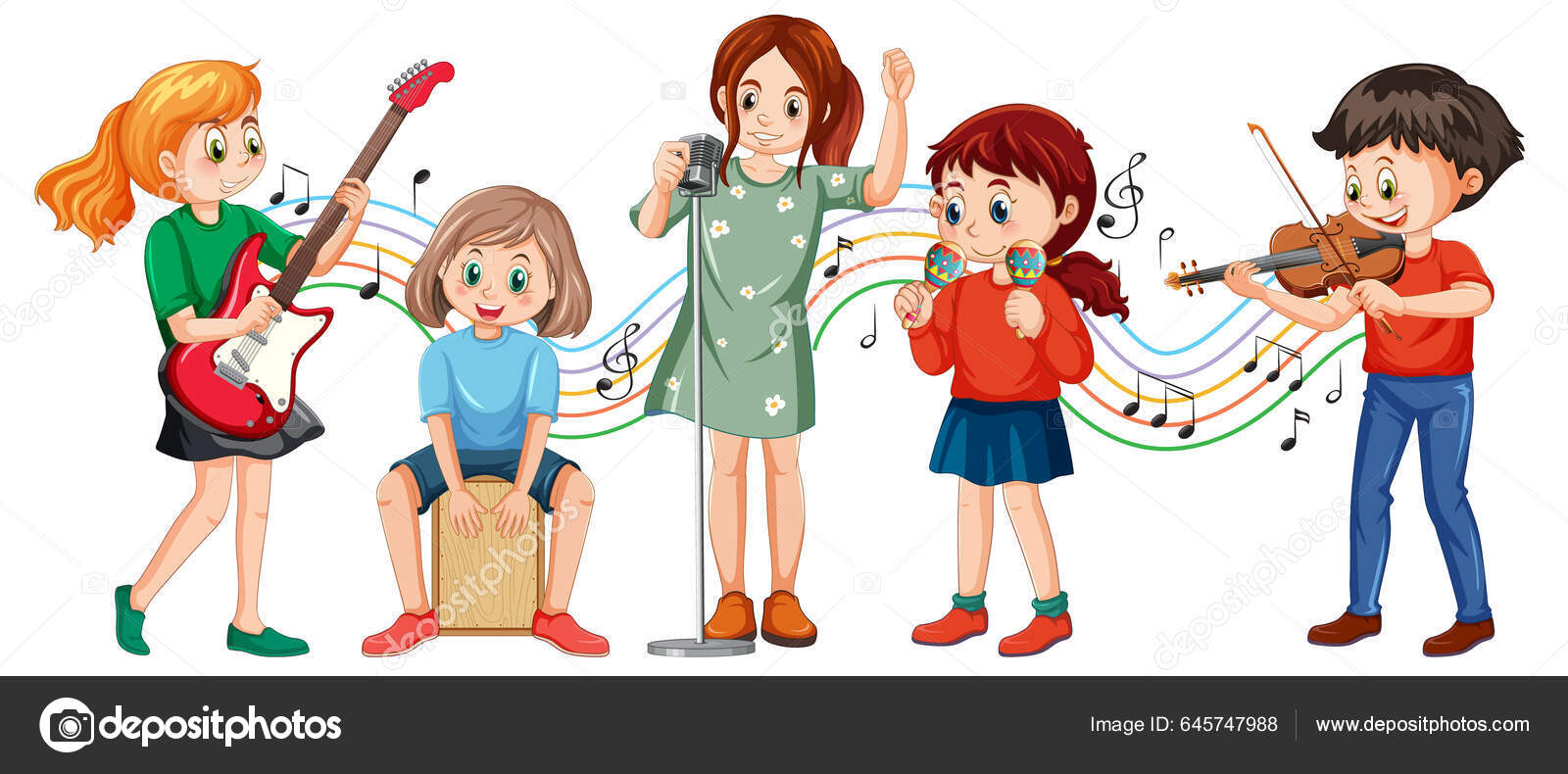 Kids Music Band Cartoon Character Illustration Stock Vector by ...