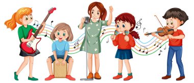 Çocuk müzik grubu çizgi film karakteri çizimi