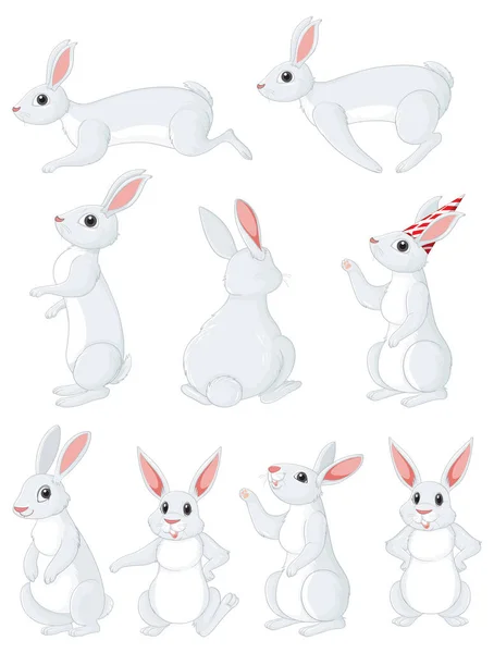 Cute Rabbit Cartoon Character Collection Illustration — Stock Vector
