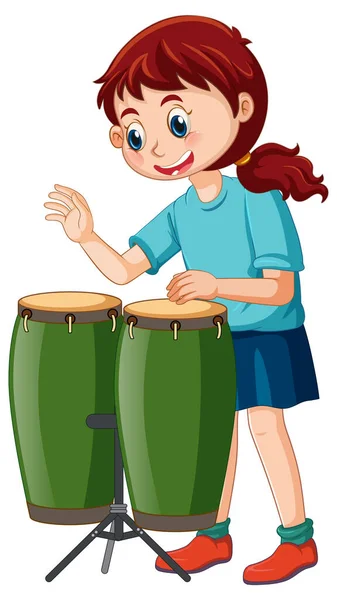 Gadis Bermain Drum Conga Vector Ilustrasi - Stok Vektor