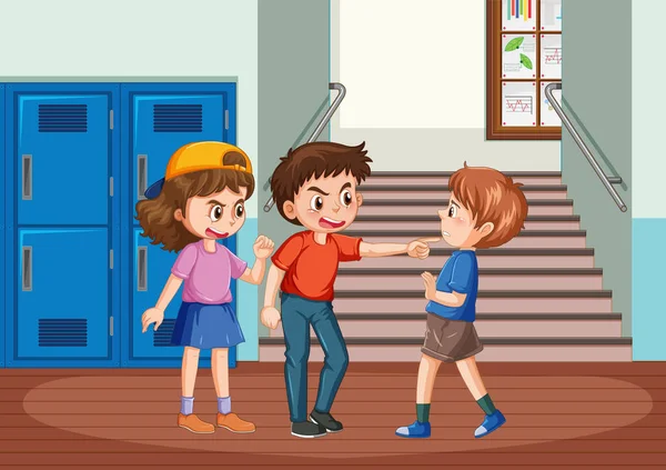 School Bullying Student Cartoon Characters Illustration — Stok Vektör