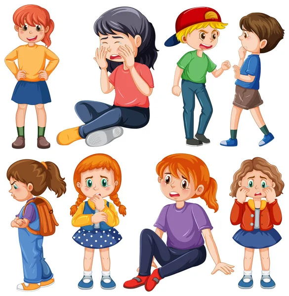 Set Children Cartoon Character Illustration — Stock Vector