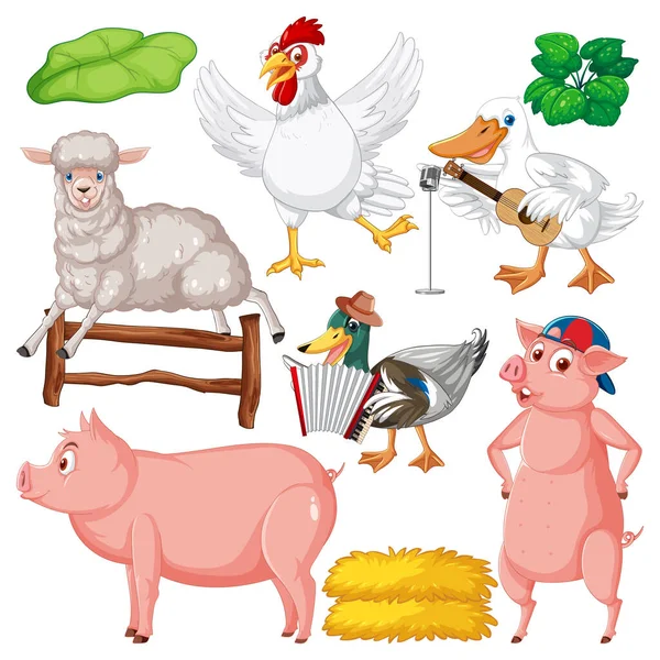 Conjunto Ilustração Caráter Fazenda Animal Mistura —  Vetores de Stock