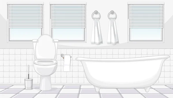 Küvet Resimli Minimalist Beyaz Banyo — Stok Vektör